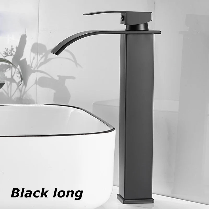 Waterfall Wash Basin Stainless Steel High And Low Faucet Black Hot And Cold Toilet Hotel Wash Basin Bathroom Home