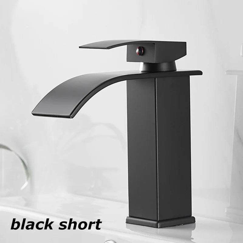 Waterfall Wash Basin Stainless Steel High And Low Faucet Black Hot And Cold Toilet Hotel Wash Basin Bathroom Home