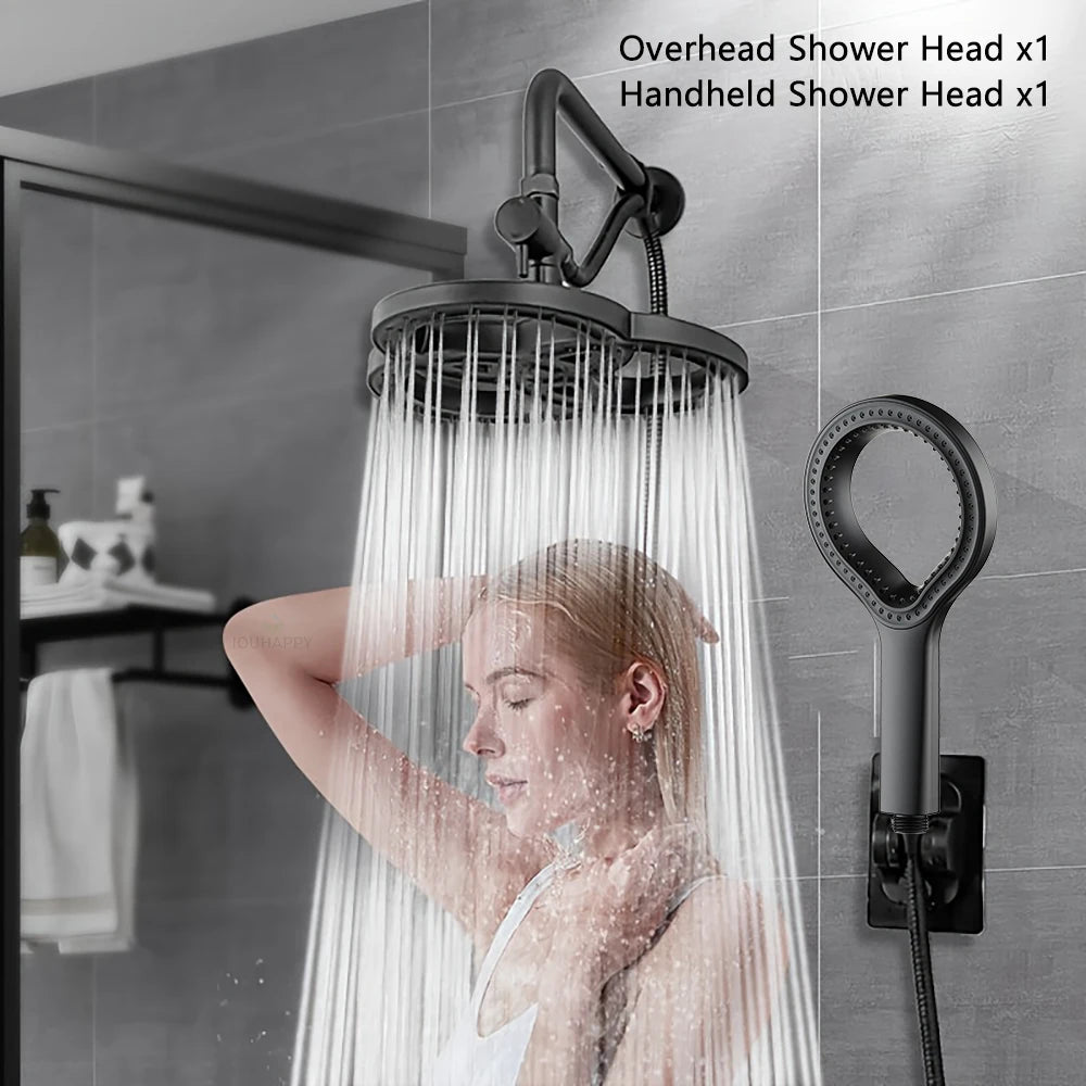 High Pressure Shower Head Set Grey Ring Design Large Water Flow Overhead Shower Head Rainfall Spray Bathroom Accessories
