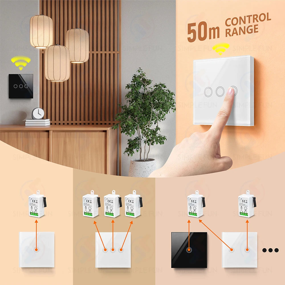 433Mhz 86-Type Wireless Touch Panel Remote Control Light Switch 110V~250V 10A Mini RF Relay Interruptor for Lamp/Home Appliance