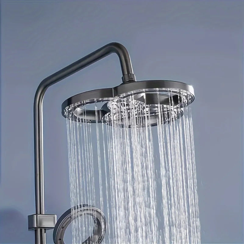 High Pressure Shower Head Set Grey Ring Design Large Water Flow Overhead Shower Head Rainfall Spray Bathroom Accessories