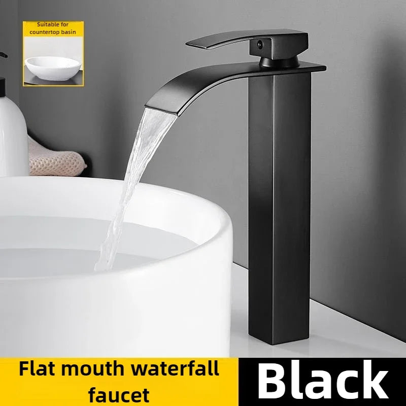 Bathroom Copper Core Waterfall Stainless Steel Basin Faucet Kitchen Wash Basin Hot and Cold Dual Control Faucet