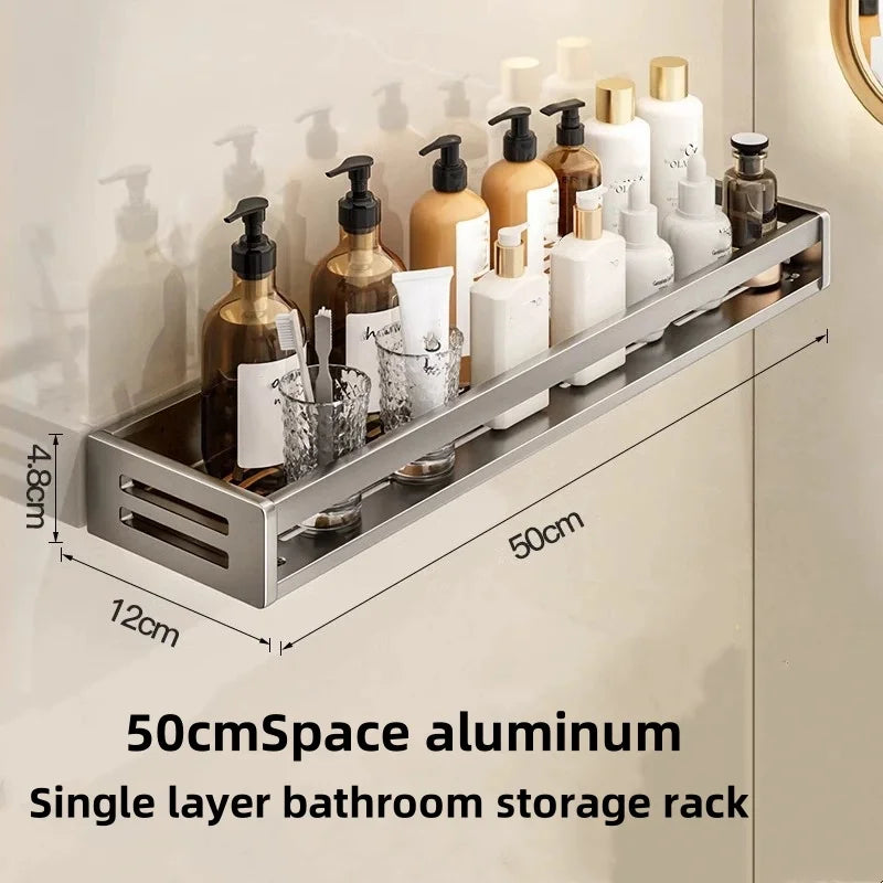 Shower Corner Shelf Without Drilling Aluminum Bathroom Shelf With Towel Bar Shampoo Holder Toilet Rack Bathroom Accessories
