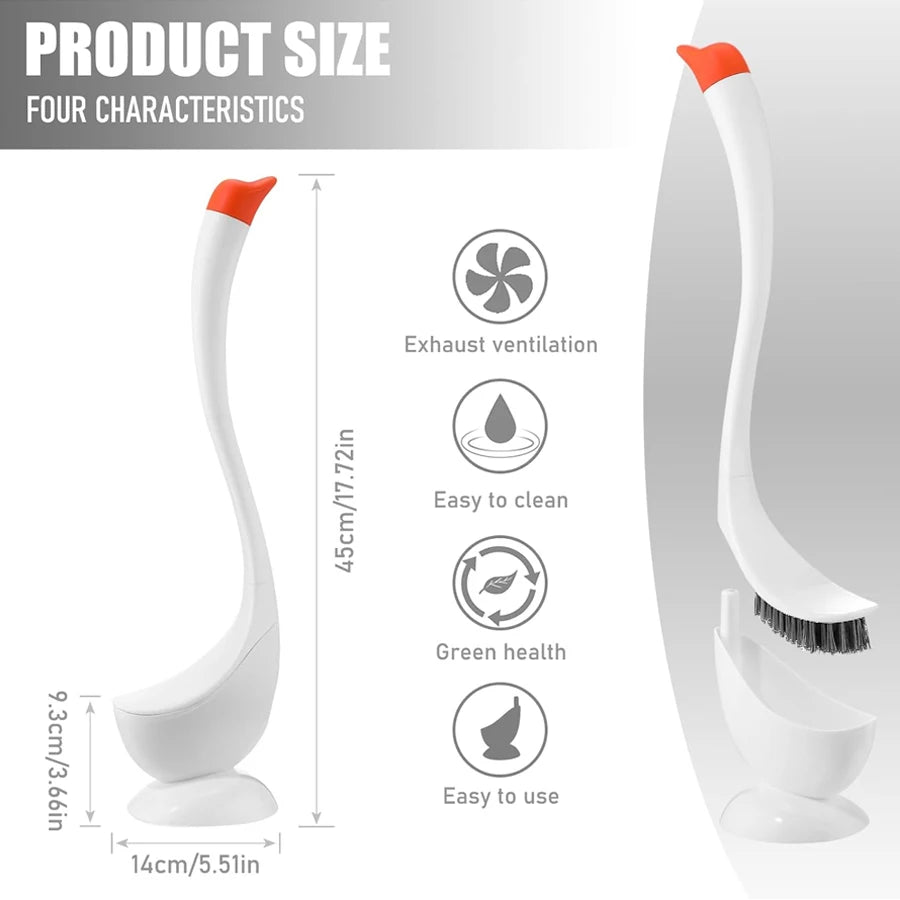 Swan Shaped Toilet Brush Set with Holder, Long Handle Bathroom Cleaning Brush Easy To Use Toilet Bowl Cleaner Accessories
