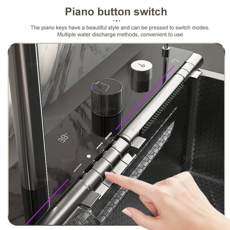 MultiFunction Waterfall Wash Vegetables Basin Stainless Steel Large Single Slot With Smart Digital Display Faucet Kitchen Sink