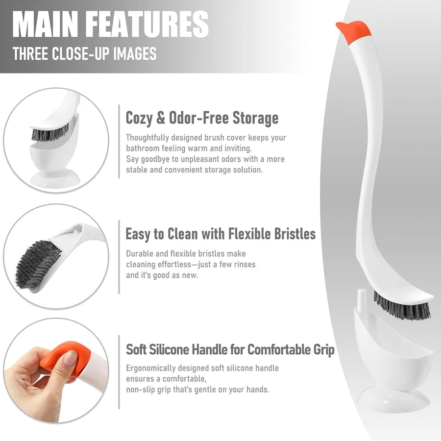 Swan Shaped Toilet Brush Set with Holder, Long Handle Bathroom Cleaning Brush Easy To Use Toilet Bowl Cleaner Accessories