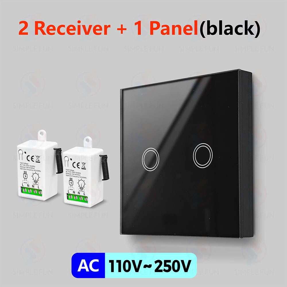 433Mhz 86-Type Wireless Touch Panel Remote Control Light Switch 110V~250V 10A Mini RF Relay Interruptor for Lamp/Home Appliance