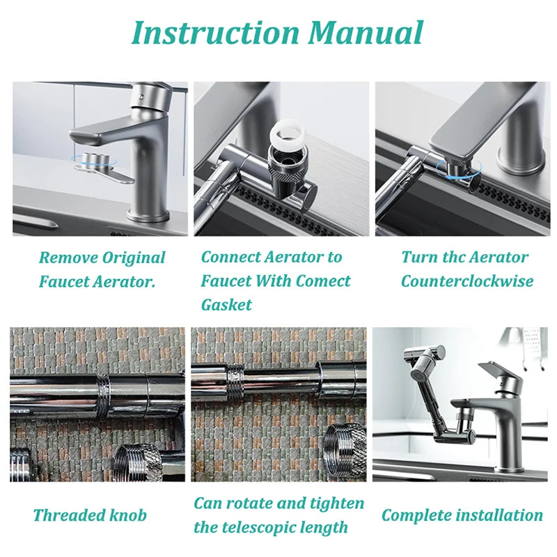 1440°Kitchen Scalable Metal Faucet Aerator Bathroom Tap Splash-proof Bubbler Faucet Filter Nozzle Tap Saving Water Extender