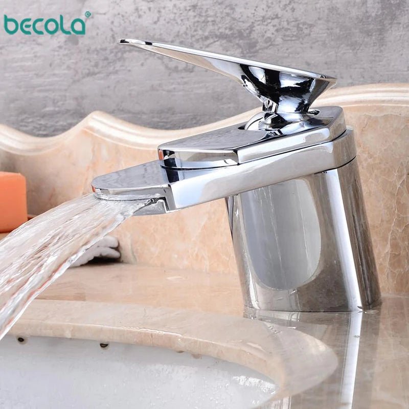 Becola All Copper Gold/Chrome/Brushed Duckbill Waterfall Faucet Hot and Cold Bathroom Washbasin Under Counter Basin Faucet