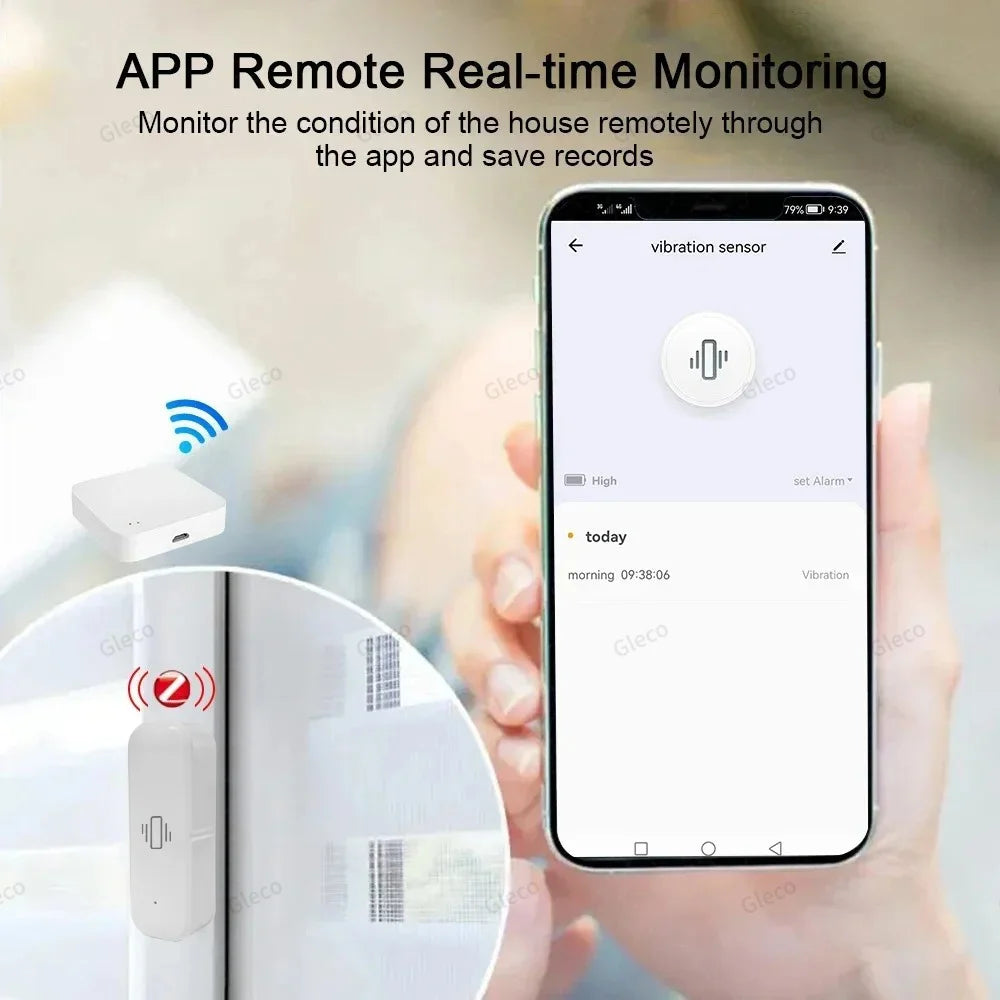Tuya Smart Life Zigbee Vibration Sensor Drop Tilt Detection Real-Time Motion Shock Alarm For Door Window Security Protection