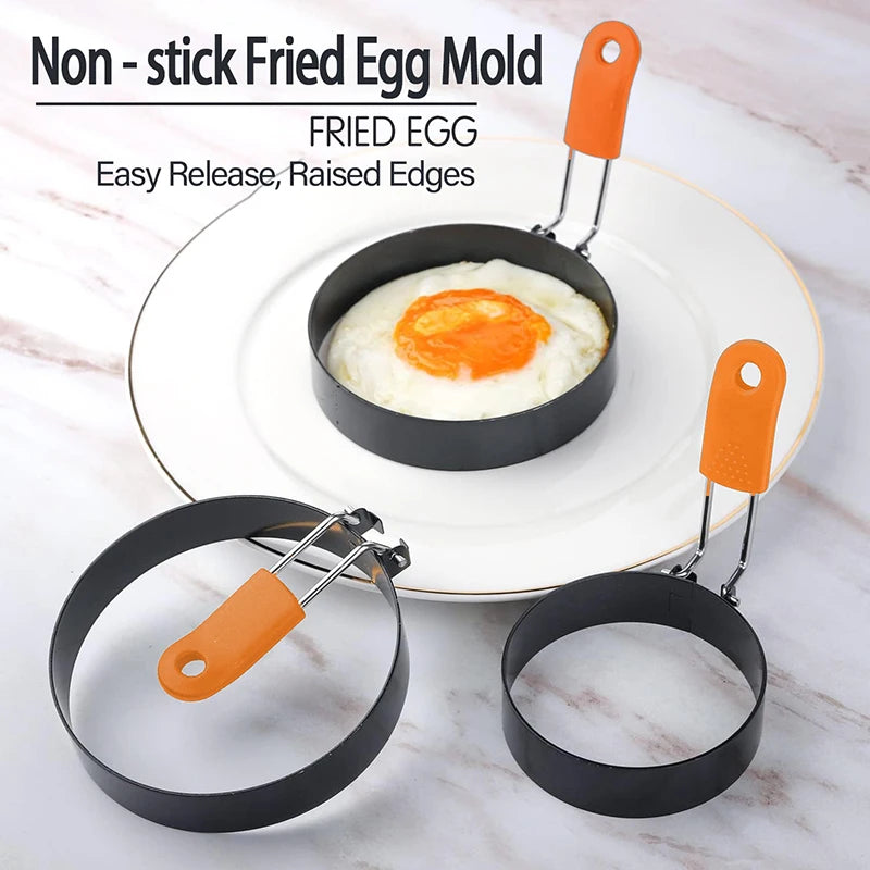 Fried Egg Ring Stainless Steel with Heat  Resistant Silicone Handle Non-Stick Fried Egg Mold Scrambled Eggs Form