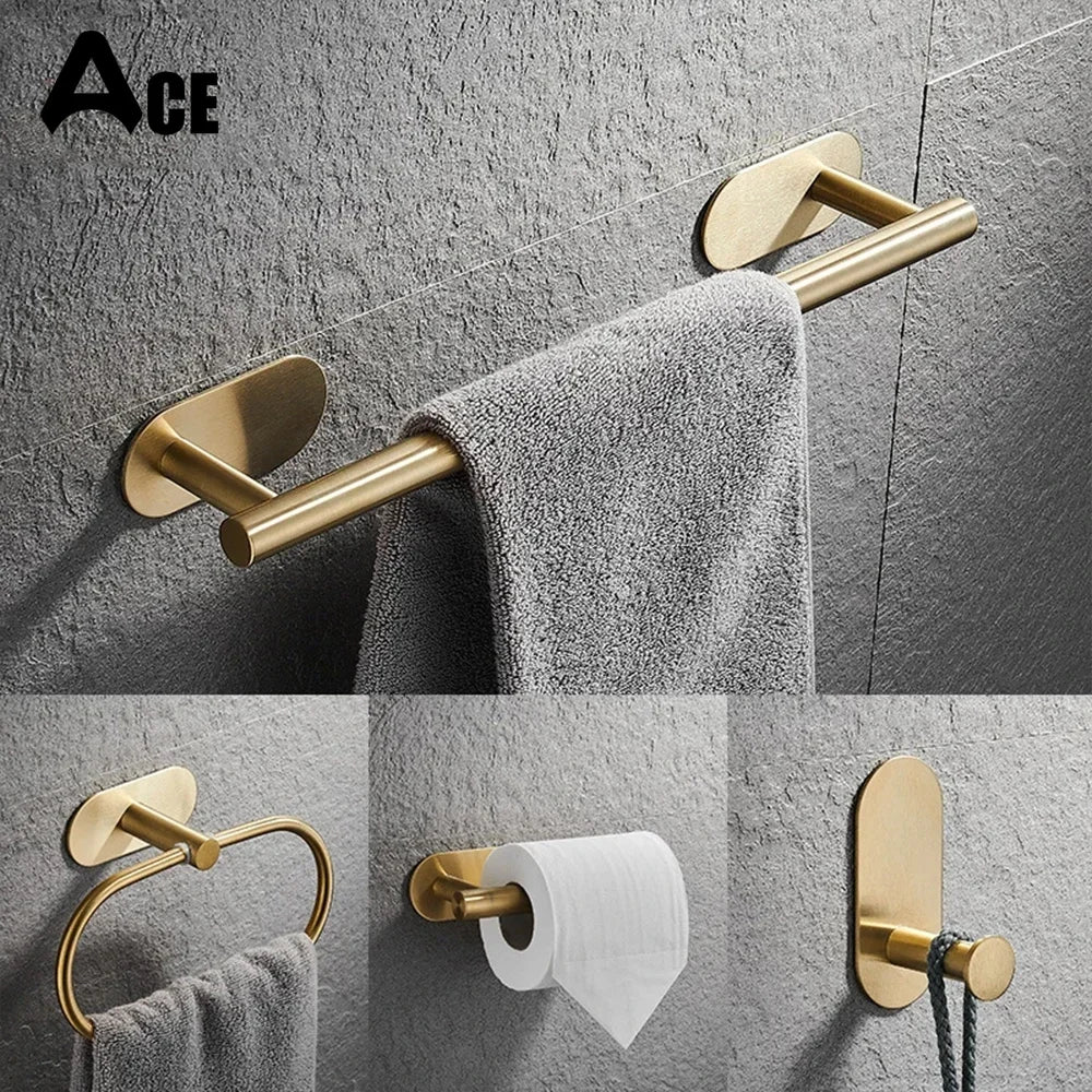 Bath Towel Bar 304 Stainless Steel Towel Rack Towel Ring Toilet Paper Holder Brushed Gold Bathroom Hardware Accessories Set