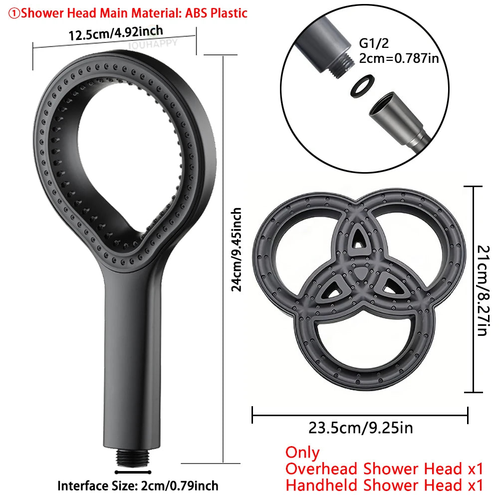 High Pressure Shower Head Set Grey Ring Design Large Water Flow Overhead Shower Head Rainfall Spray Bathroom Accessories