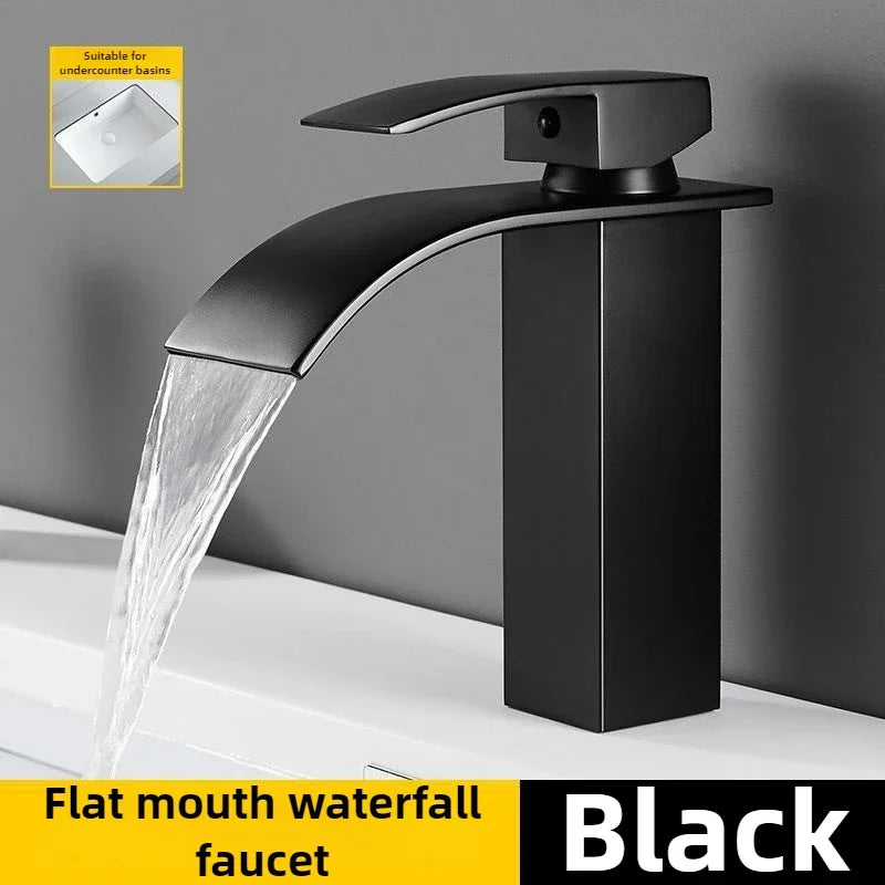 Bathroom Copper Core Waterfall Stainless Steel Basin Faucet Kitchen Wash Basin Hot and Cold Dual Control Faucet