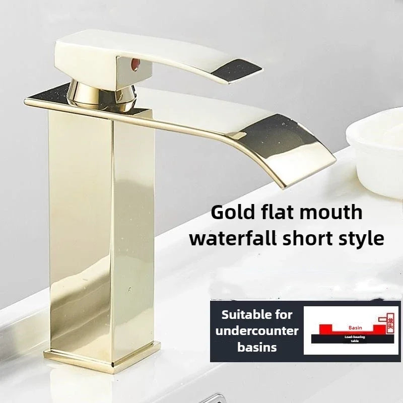 Bathroom Copper Core Waterfall Stainless Steel Basin Faucet Kitchen Wash Basin Hot and Cold Dual Control Faucet