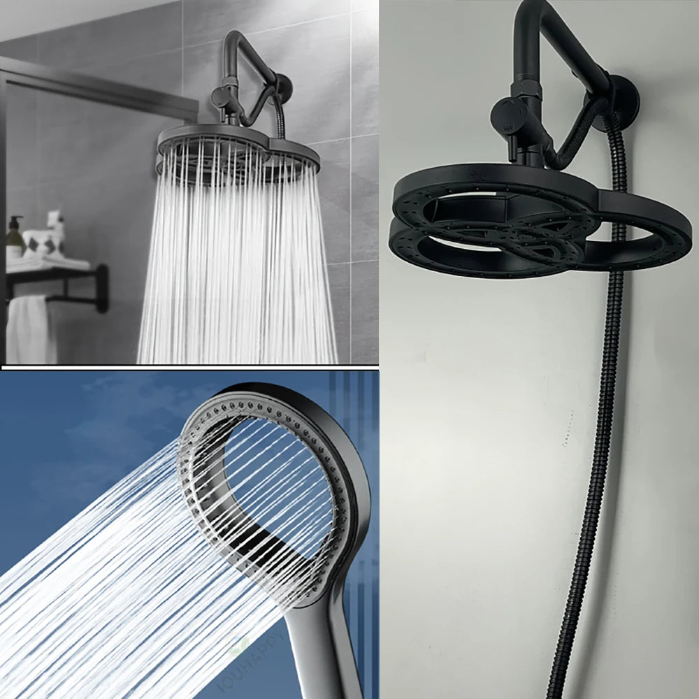 High Pressure Shower Head Set Grey Ring Design Large Water Flow Overhead Shower Head Rainfall Spray Bathroom Accessories