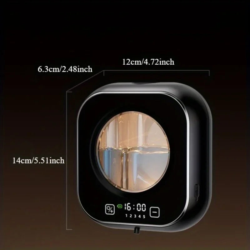 Sensor-operated hand sanitizer dispenser with USB charging, battery and time display, compatible with foam/liquid.