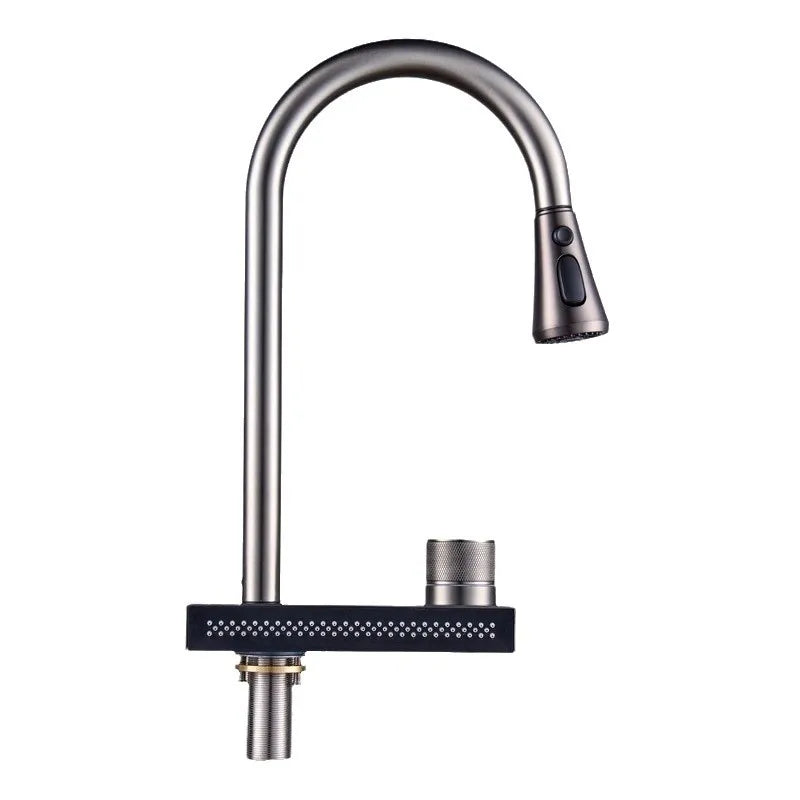 Black Kitchen Faucet With Rainfall Waterfall Wash 4 Function Brass Single Hole Pull Out Mixer Hot Cold Water Taps Deck Mounted
