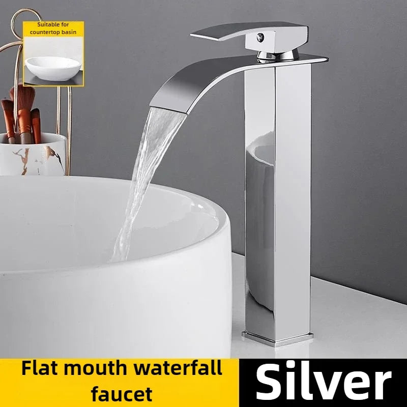 Bathroom Copper Core Waterfall Stainless Steel Basin Faucet Kitchen Wash Basin Hot and Cold Dual Control Faucet
