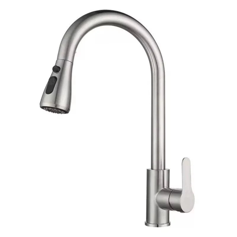 Silver Pull Out Kitchen Sink Faucet Thickened BrassThree Model Stream Sprayer Nozzle Stainless Steel Hot Cold Wate Mixer Tap