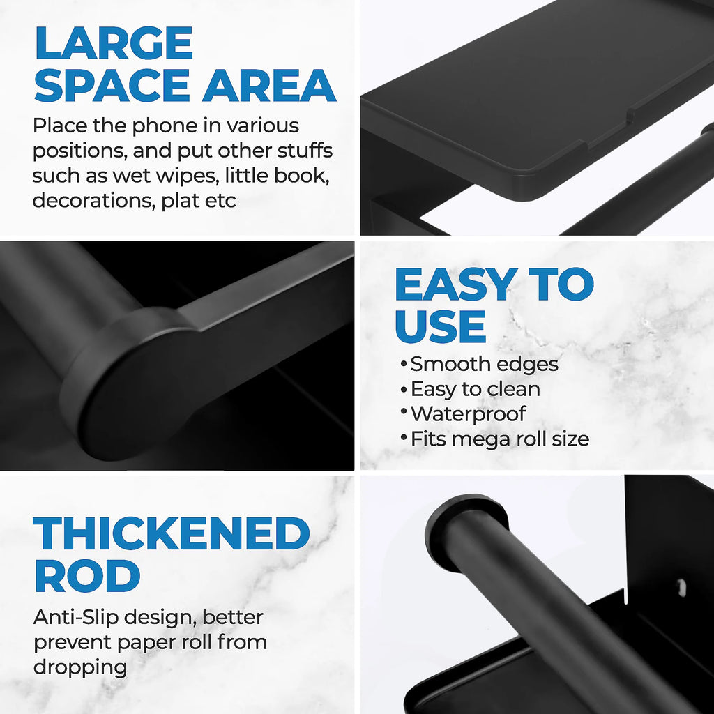 Toilet Paper Holder with Phone Shelf Adhesive or Screw Wall Mount Toilet Tissue Roll Holder for Bathroom