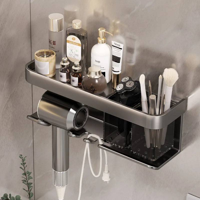 Bathroom Shelf Makeup Storage Organizer Aluminum Alloy Hair Dryer Holder Bathroom Accessories Wall Shelf