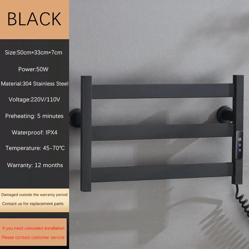OXG Simple Thermostatic Electric Heated Towel Rack Bathroom Heated Towel Rack Built-in Timer Wall Mount 3 Bars