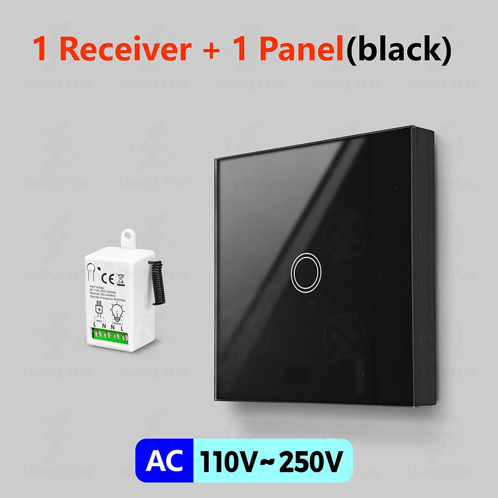 433Mhz 86-Type Wireless Touch Panel Remote Control Light Switch 110V~250V 10A Mini RF Relay Interruptor for Lamp/Home Appliance