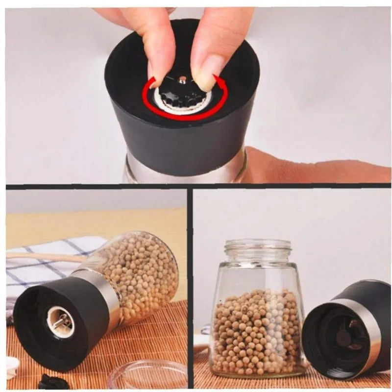 New Pepper Grinder Durable Glass Body Premium Stainless Steel Salt Grinder Adjustable Coarseness Handheld Spice Mill Pepper Mill