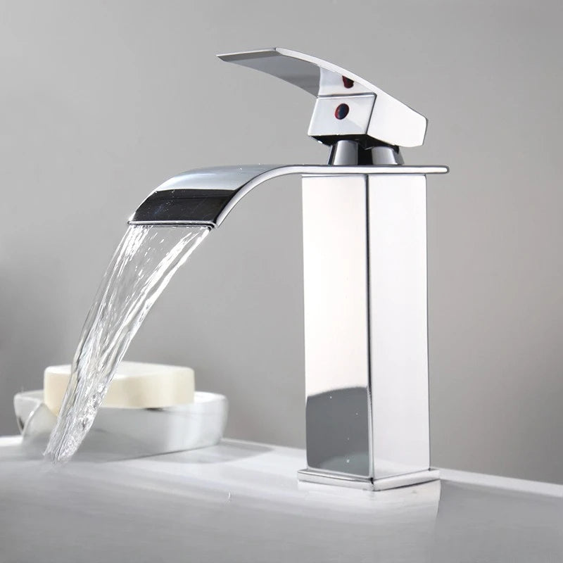 Bathroom Copper Core Waterfall Stainless Steel Basin Faucet Kitchen Wash Basin Hot and Cold Dual Control Faucet
