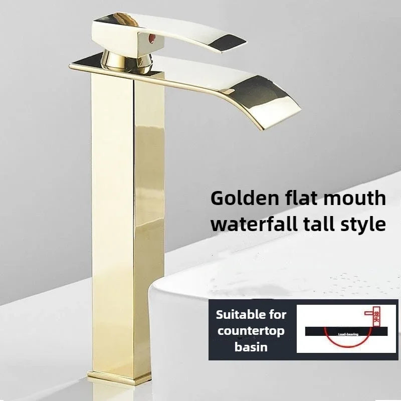 Bathroom Copper Core Waterfall Stainless Steel Basin Faucet Kitchen Wash Basin Hot and Cold Dual Control Faucet