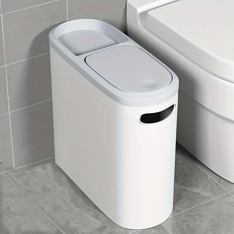 10L Bathroom Trash Can, Household Creative Gap Waste Bin, Press Type Garbage Can with Lid, Simple Paper Basket Kitchen Trash Can