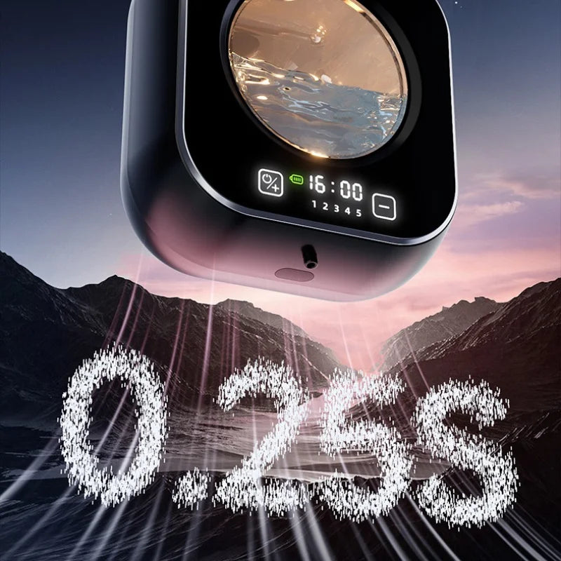 Sensor-operated hand sanitizer dispenser with USB charging, battery and time display, compatible with foam/liquid.