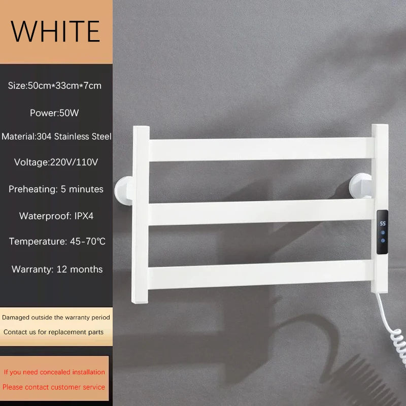 OXG Simple Thermostatic Electric Heated Towel Rack Bathroom Heated Towel Rack Built-in Timer Wall Mount 3 Bars