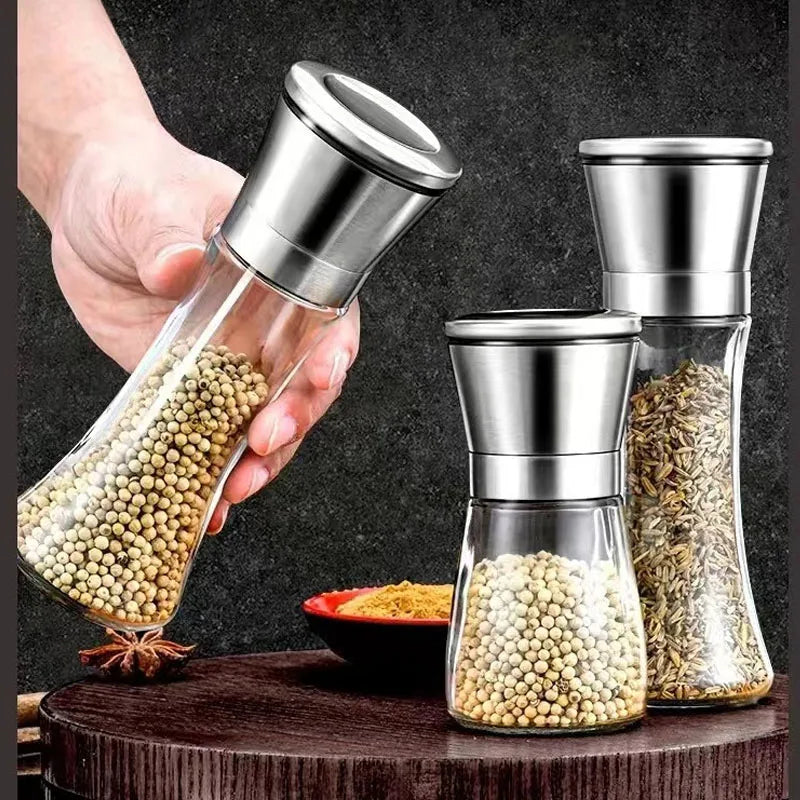 New Pepper Grinder Durable Glass Body Premium Stainless Steel Salt Grinder Adjustable Coarseness Handheld Spice Mill Pepper Mill