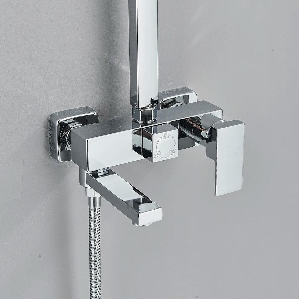 Black/Chrome Brass Shower Faucet Set Rainfall Bathtub Tap With Bathroom Shelf 3 Functions Height Adjust Shower Mixer Crane Fast