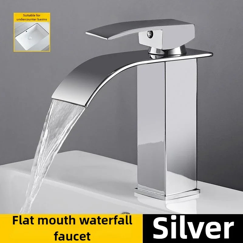 Bathroom Copper Core Waterfall Stainless Steel Basin Faucet Kitchen Wash Basin Hot and Cold Dual Control Faucet