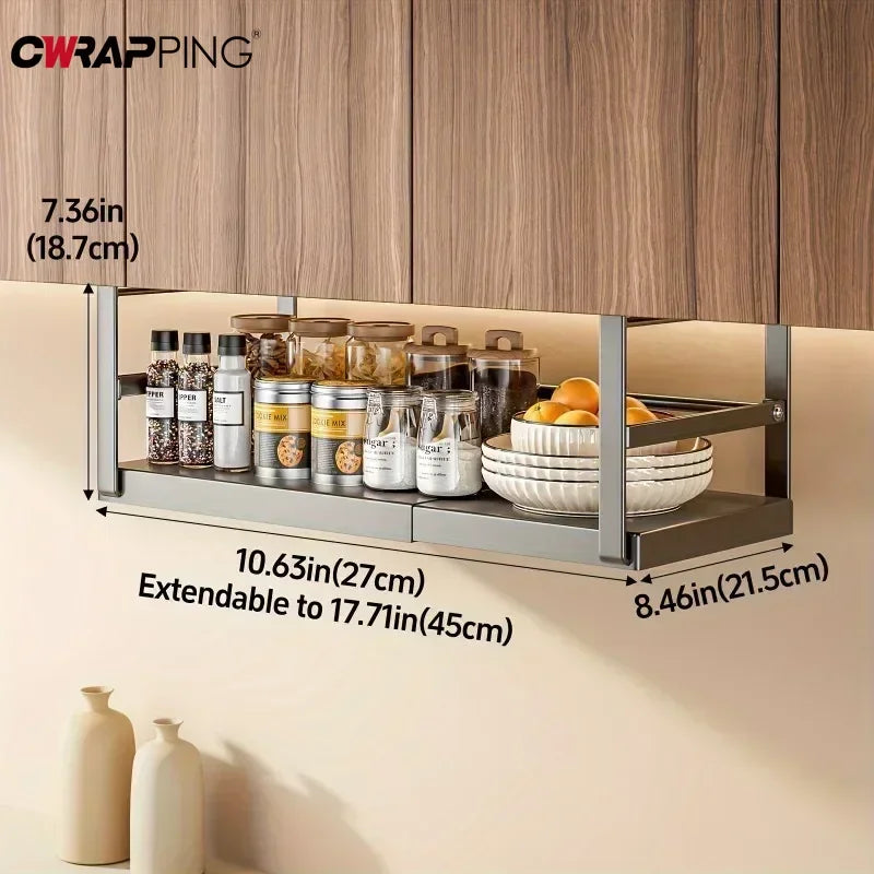 Kitchen Cabinet Under Hanging Shelf Retractable Hanging Layer Cook Tableware Storage Condiment Organizer Cabinet Home Accessory