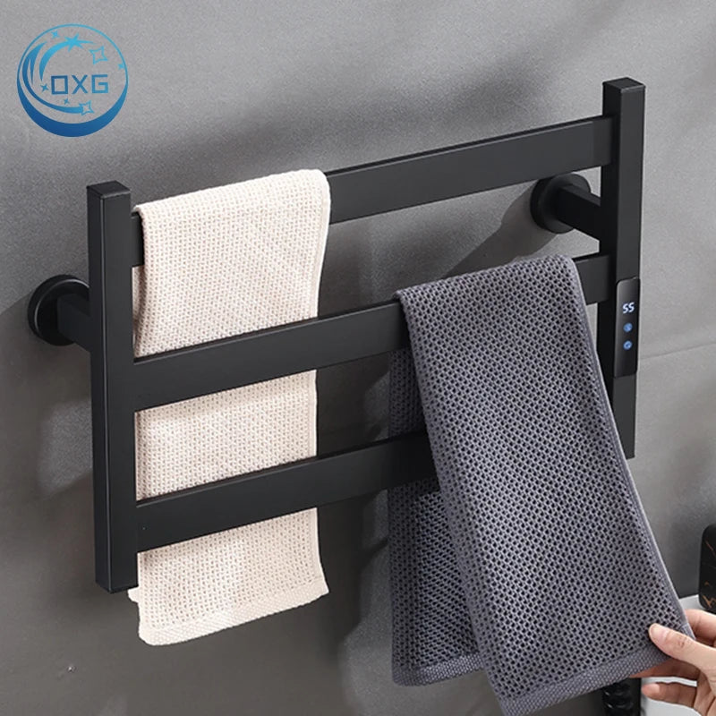 OXG Simple Thermostatic Electric Heated Towel Rack Bathroom Heated Towel Rack Built-in Timer Wall Mount 3 Bars
