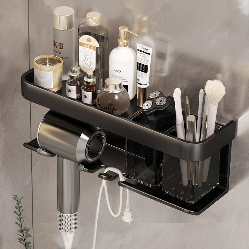 Bathroom Shelf Makeup Storage Organizer Aluminum Alloy Hair Dryer Holder Bathroom Accessories Wall Shelf