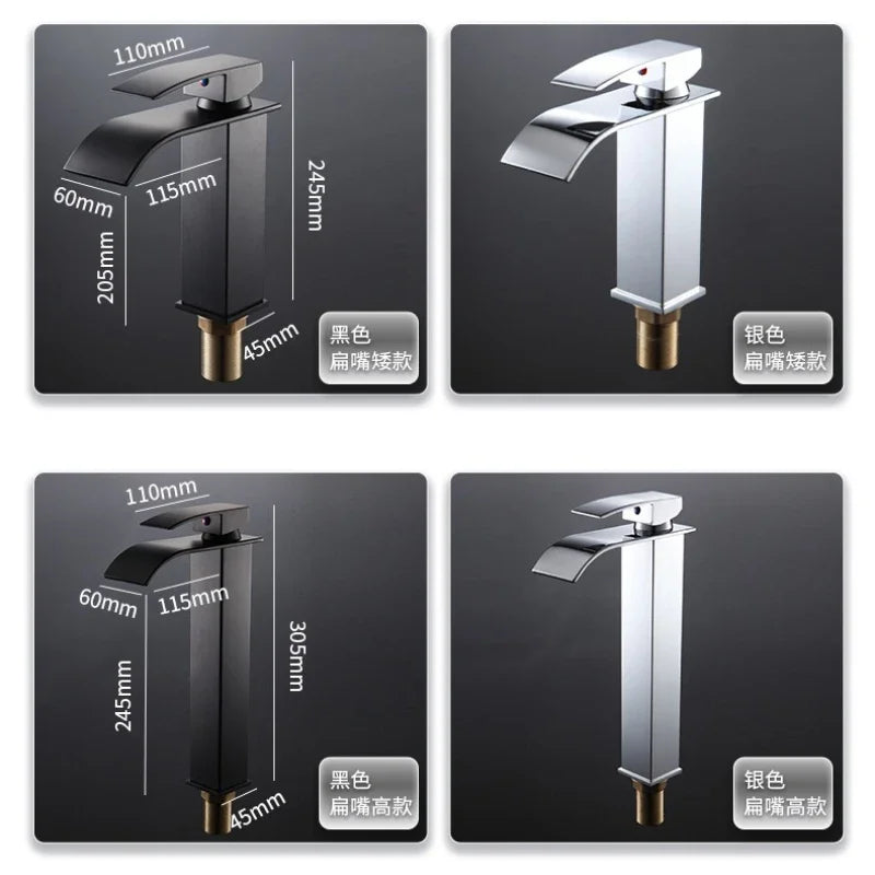 Bathroom Copper Core Waterfall Stainless Steel Basin Faucet Kitchen Wash Basin Hot and Cold Dual Control Faucet