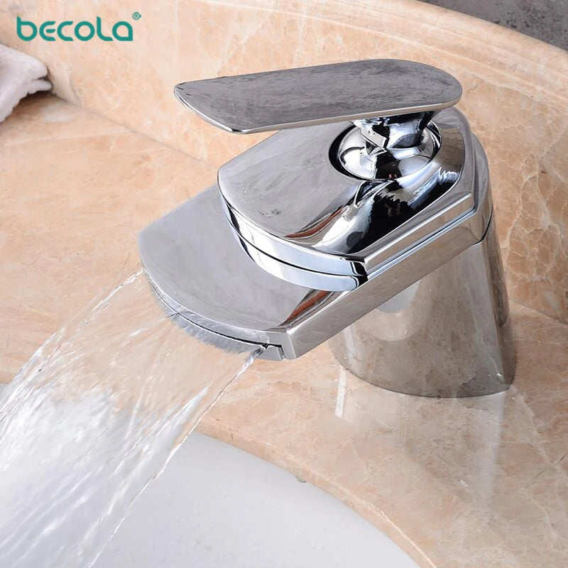 Becola All Copper Gold/Chrome/Brushed Duckbill Waterfall Faucet Hot and Cold Bathroom Washbasin Under Counter Basin Faucet