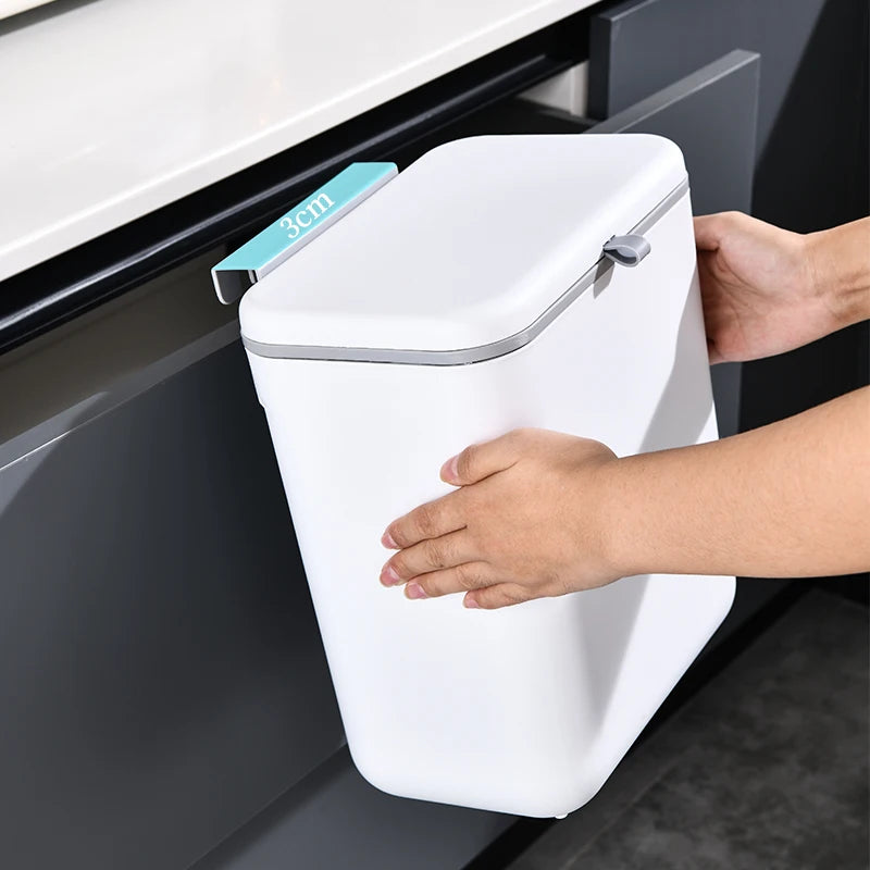 Kitchen Hanging Garbage Bin, 9L/7L Wall Mounted Large Capacity Covered Kitchen Garbage Recycling Bin, Bathroom Paper Basket