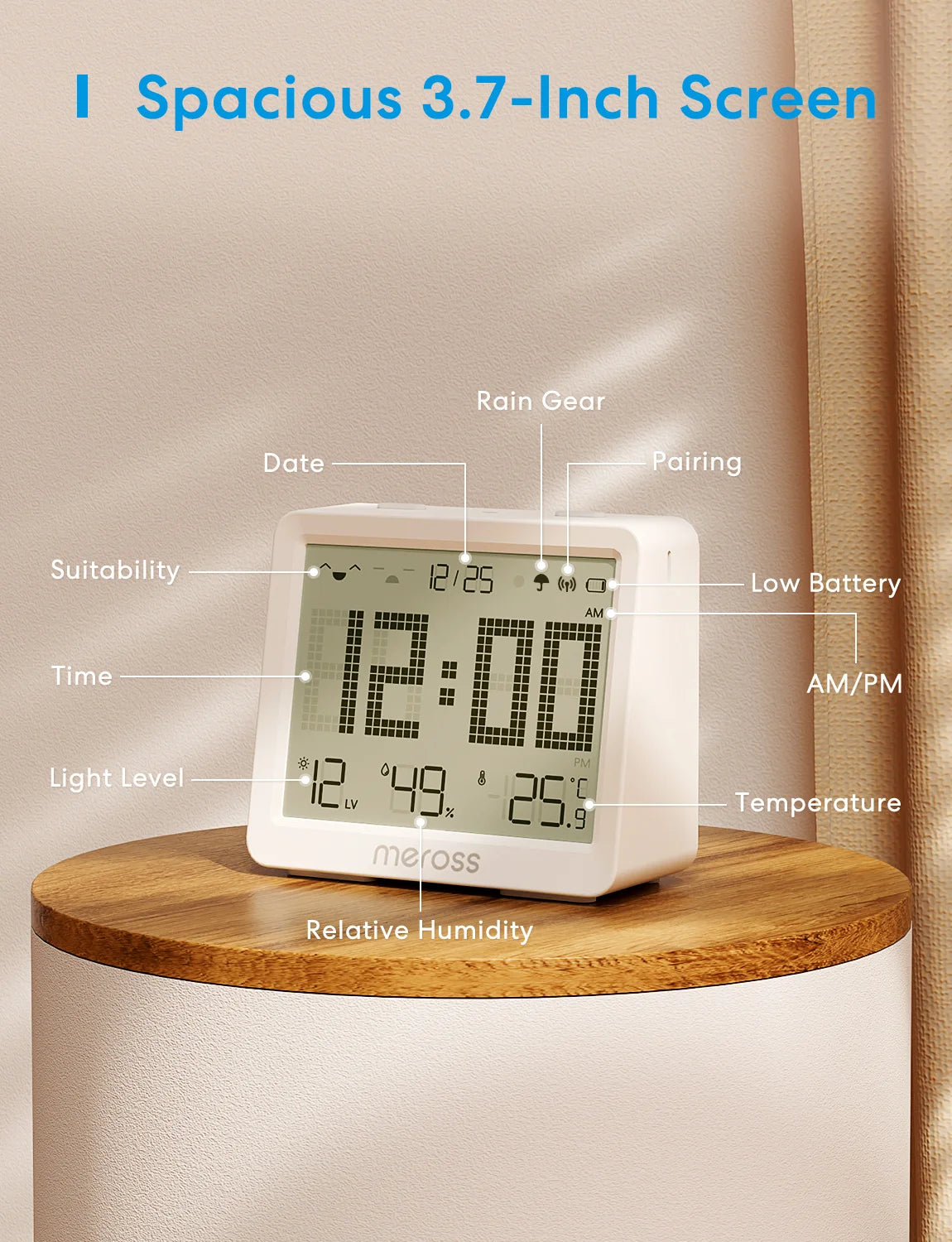 Meross Matter Temperature Humidity Sensor MS130 Hygrometer Thermometer Smart Home Backlight Smart Life Support Alexa
