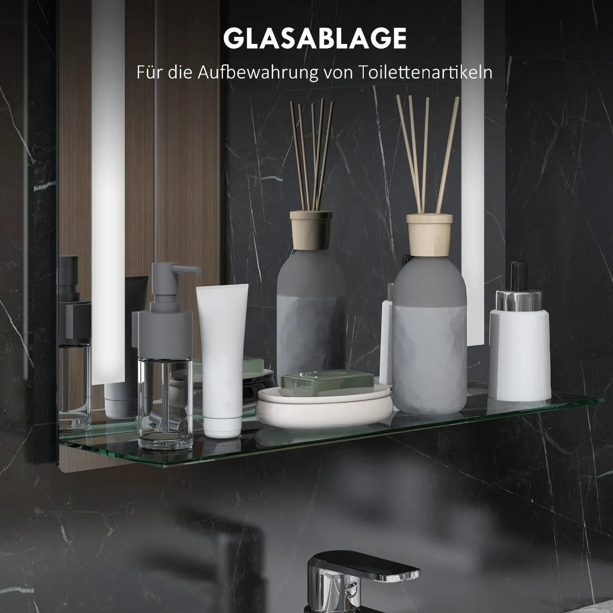 50x70cm LED Bathroom Mirror, 3 Light Colors IP44 Touch Control Memory Function