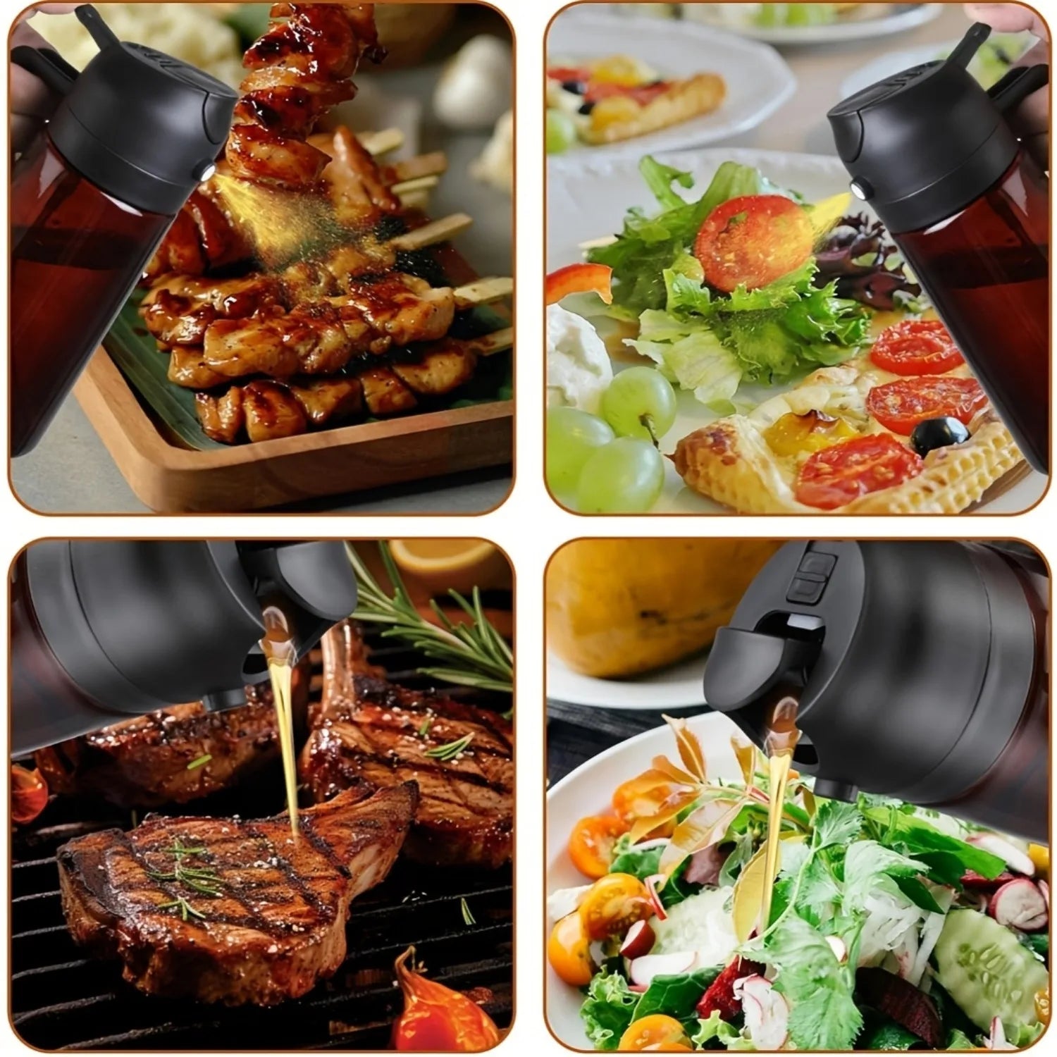 16oz/470ML Light Blocking Brown Oil Sprayer for Cooking 2 in 1 Olive Oil Dispenser Bottle for Kitchen Oil Bottle Seasoning Tools