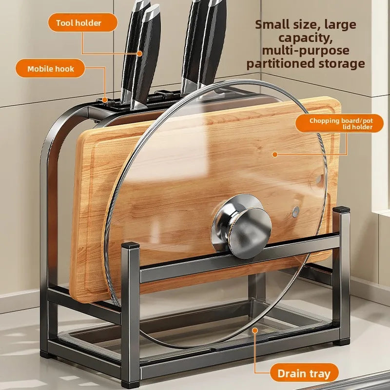 Kitchen knife holder, storage rack, multifunctional kitchen knife cutting board, pot cover integrated storage rack, countertop
