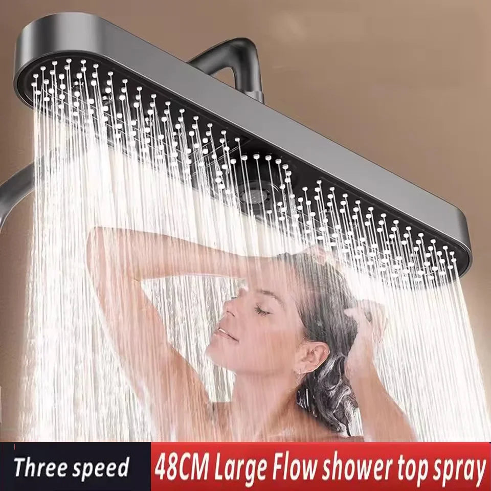 480mm Top Rain Showerhead 3 Mode Adujustable Supercharge Rainfall Spray High Pressure Shower Head Bathroom Accessories
