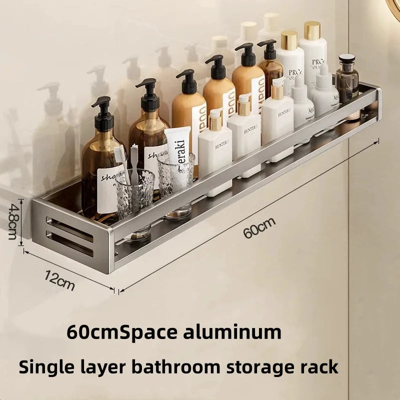 Shower Corner Shelf Without Drilling Aluminum Bathroom Shelf With Towel Bar Shampoo Holder Toilet Rack Bathroom Accessories