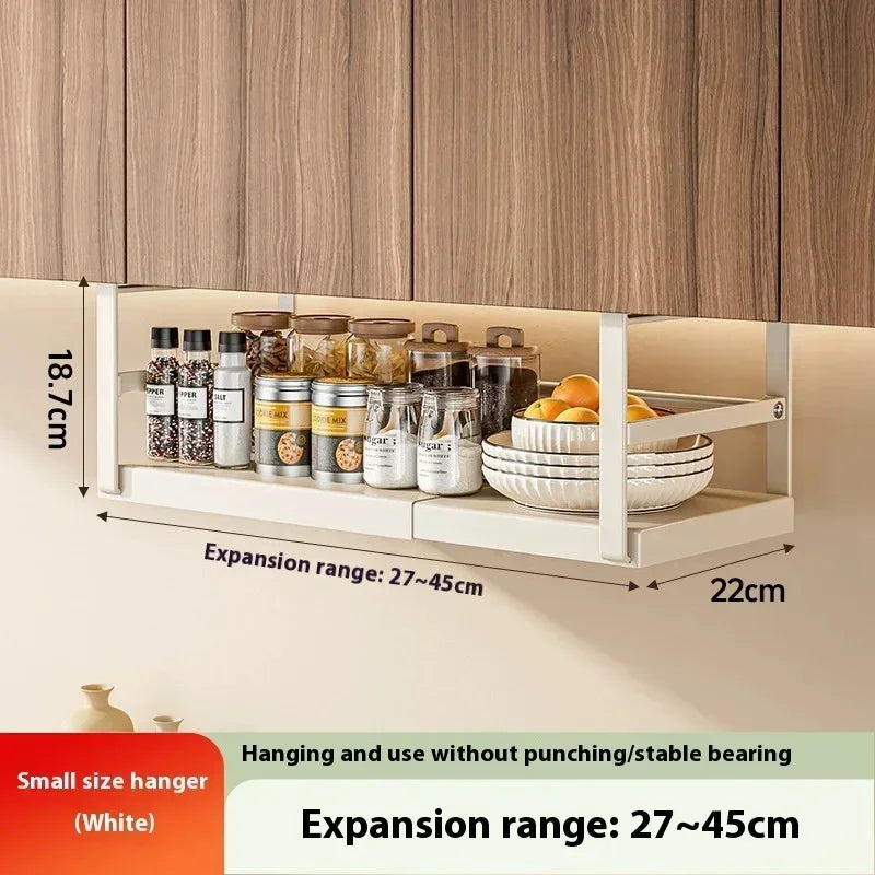 Kitchen Cabinet Under Hanging Shelf Retractable Hanging Layer Cook Tableware Storage Condiment Organizer Cabinet Home Accessory